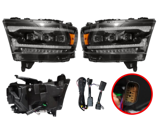 FARO DELANTERO DOGDE RAM 2021-2022 LED BLANCA-NARANJA 3 LENTES 2PCS LH+RH