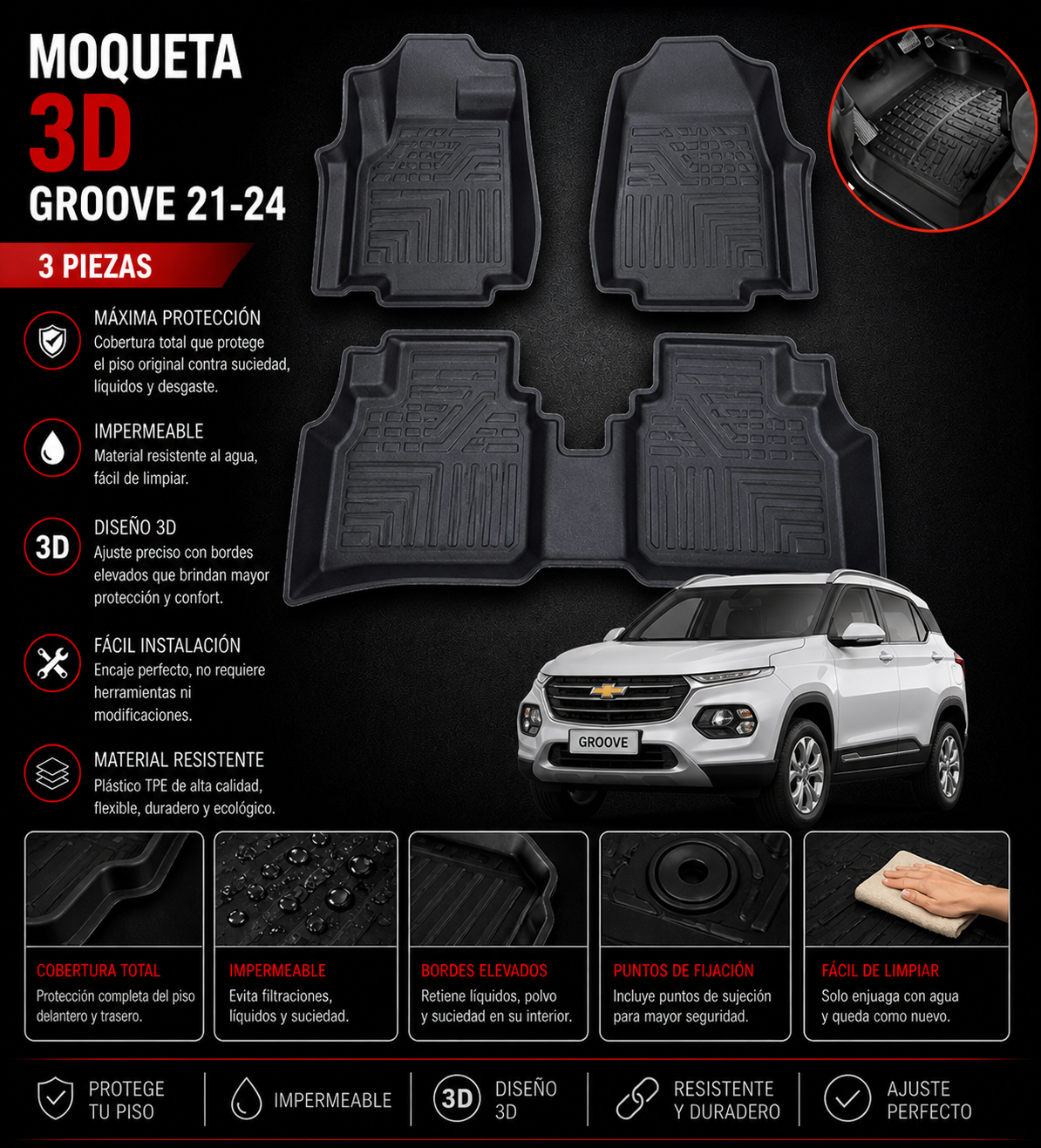 MOQUETA 3D TERMOFORMADA CHEV. GROOVE 2021 - 2024