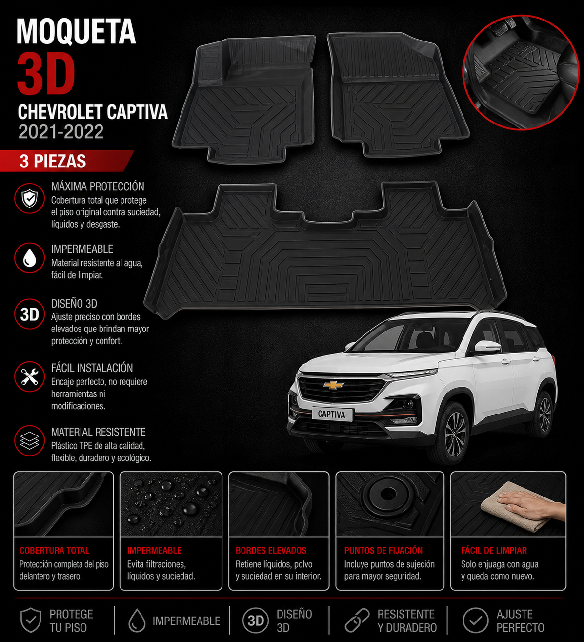 MOQUETA 3D TERMOFORMADA CHEV. CAPTIVA 2021 - 2022