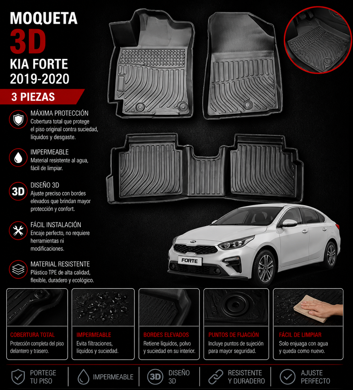 MOQUETA 3D KIA FORTE 2019 - 2020