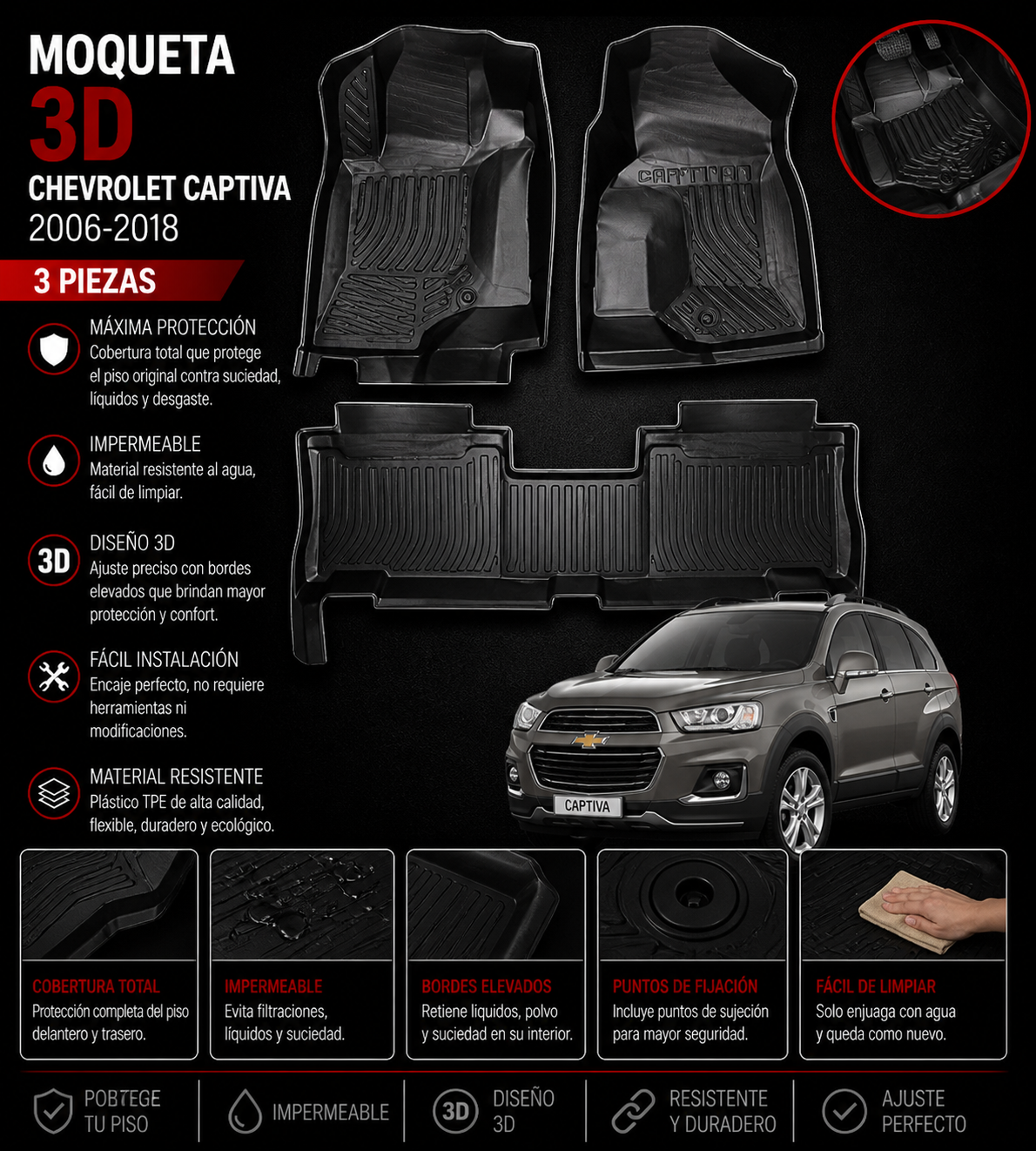 MOQUETA 3D TERMOFORMADA CHEVROLET CAPTIVA 2006 - 2018