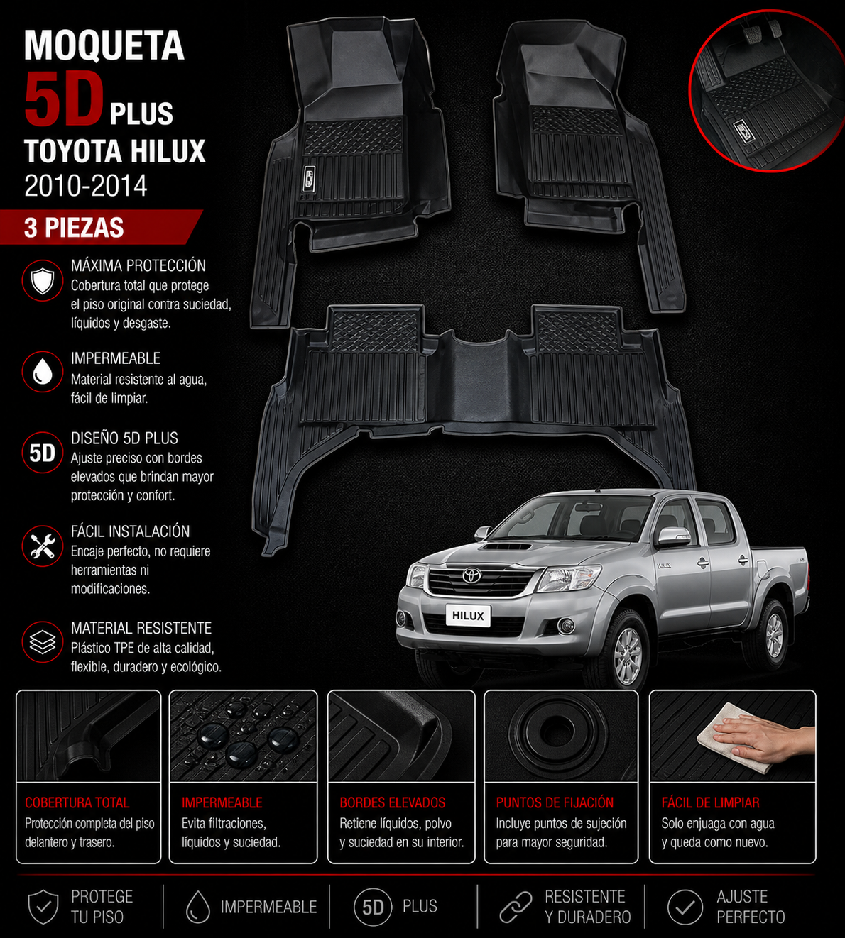 MOQUETA 5D PLUS TERMOFORMADA TOYOTA HILUX 2010 - 2014