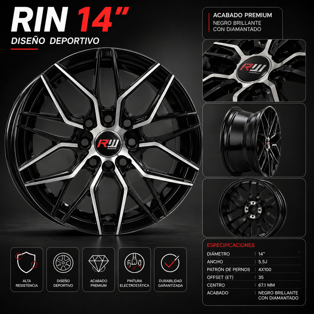 ARO R14 PCD 4X100 ET 35 ANCHO 5.5